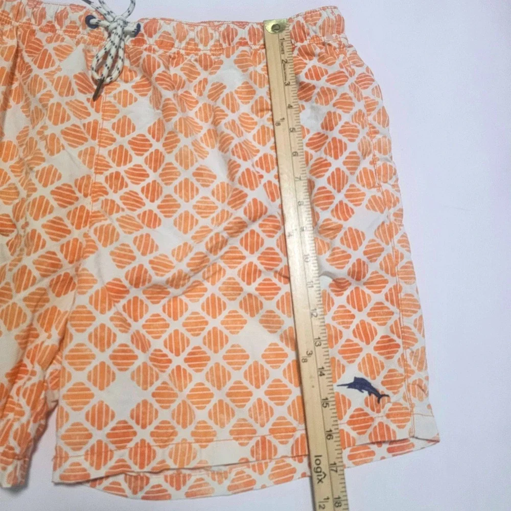 Tommy Bahama Relax Mens XL Swim Trunks Orange Geometric Diamond Mesh Lined 18